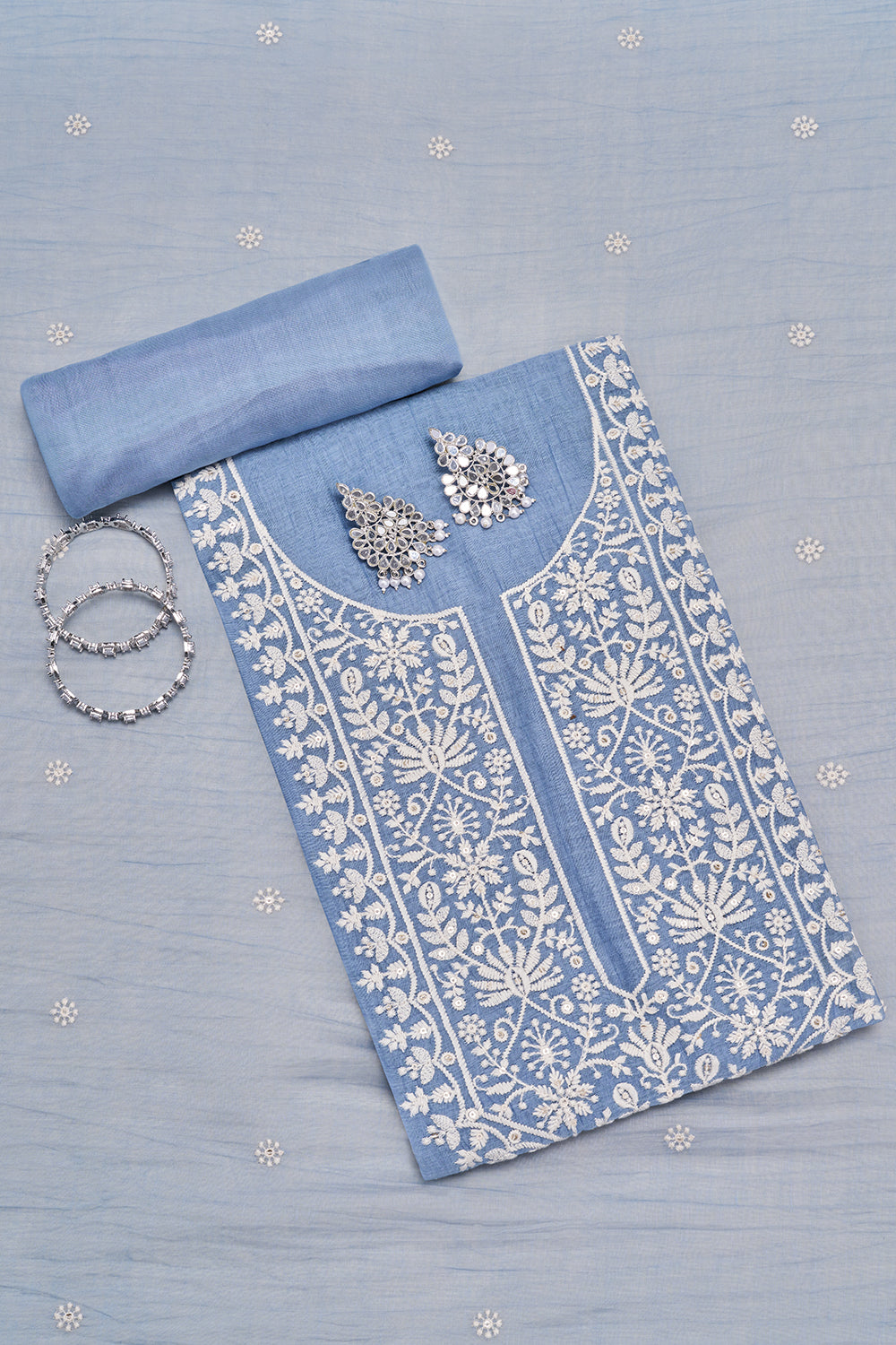 Powder Blue Resham Embroidered Unstitched Suit Set