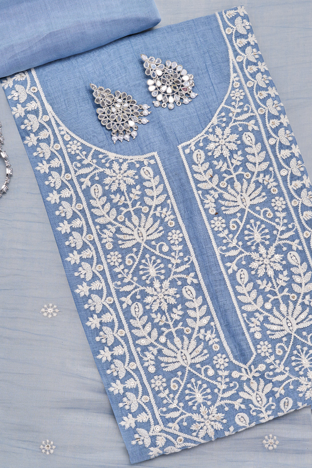 Powder Blue Resham Embroidered Unstitched Suit Set