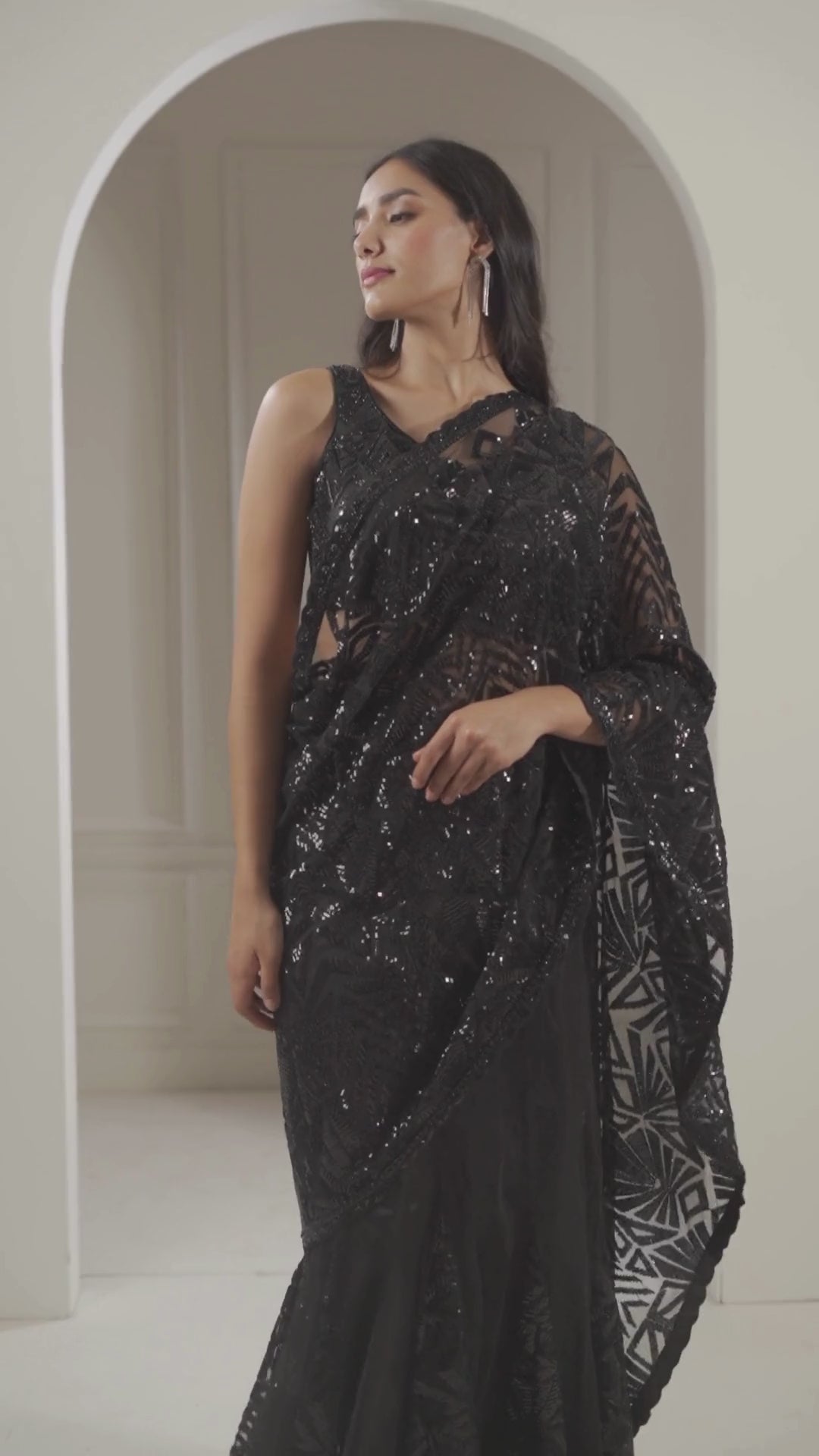 Staggering Black Resham Net Trendy Saree -