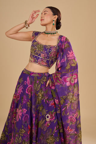 Purple with Light and Dark Pink Floral Accents
