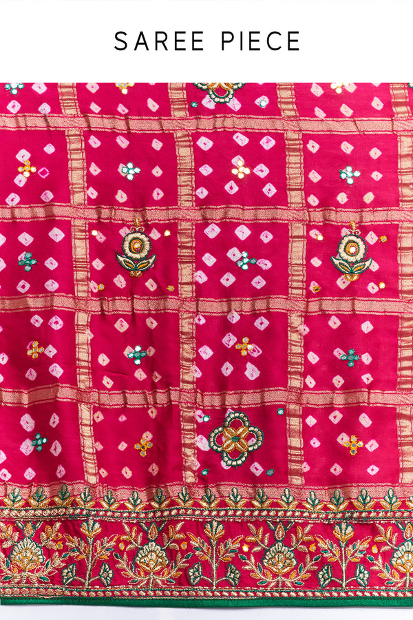 Rani Pink Bandhej Gharchola Embroidered Saree