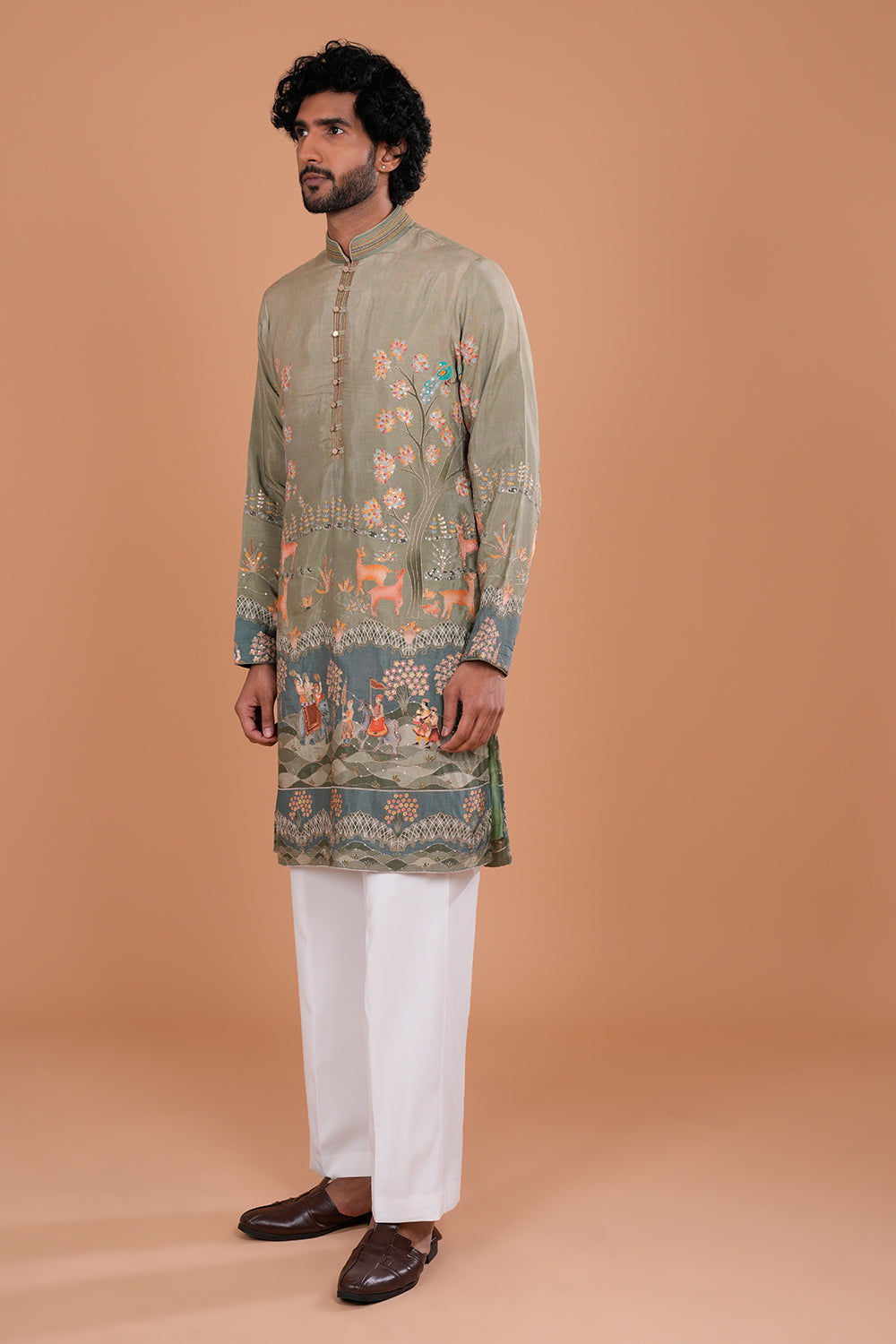 Sage Green Green Heritage Scenic Embroidered Men's Kurta Set