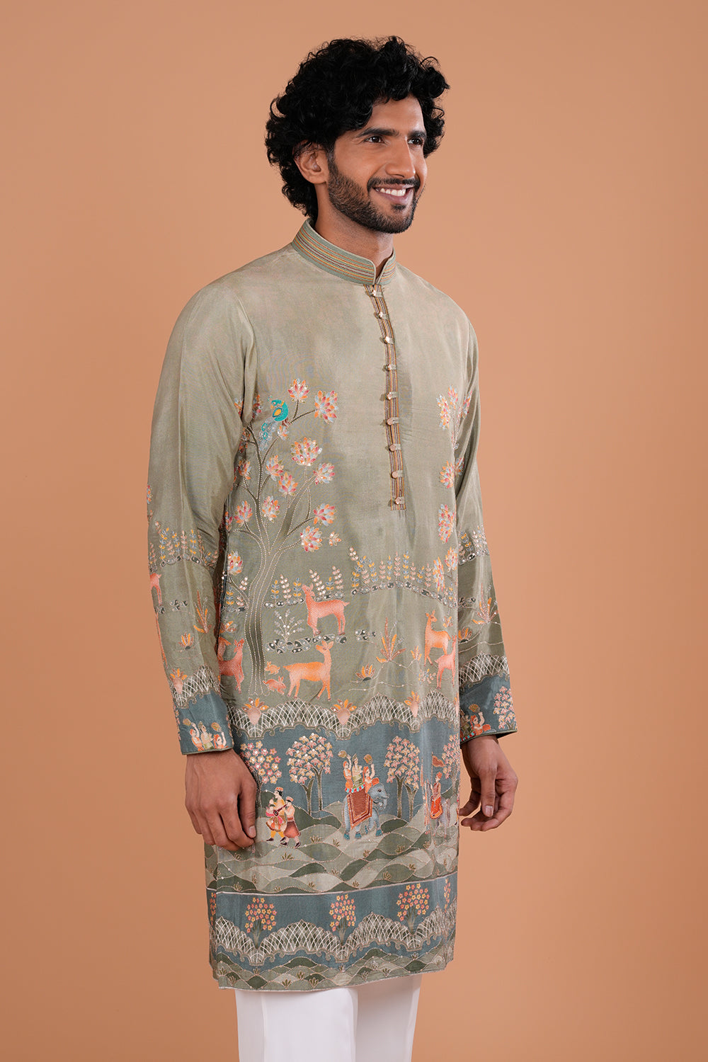Sage Green Green Heritage Scenic Embroidered Men's Kurta Set