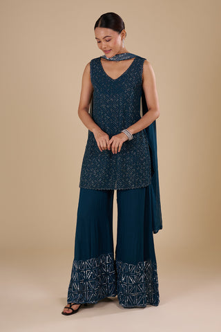 Teal Georgette Sharara Set