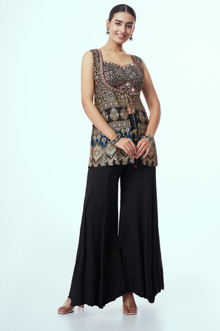 Women’s Black Modal Indo-Western Set with Mirror Work