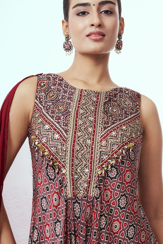 Women’s Maroon Modal Indo-Western Dress with Sequins