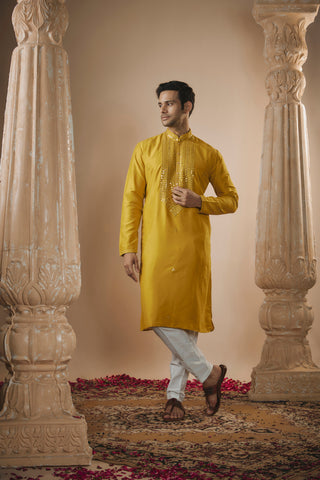 Art Silk Mirror Embroidered Kurta Set