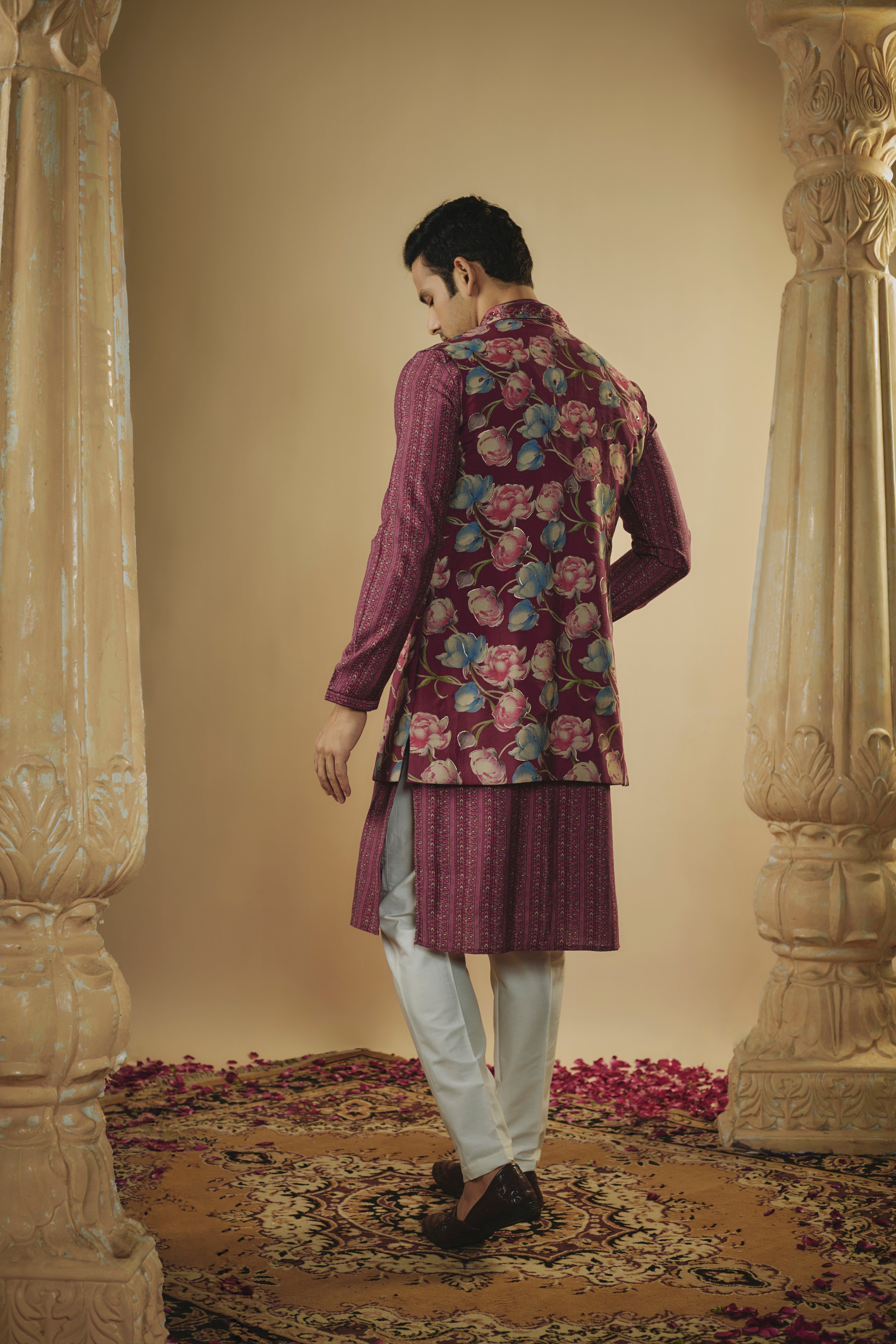 Maroon Tone-On-Tone Nehru Jacket And Kurta Set. – Minizmo