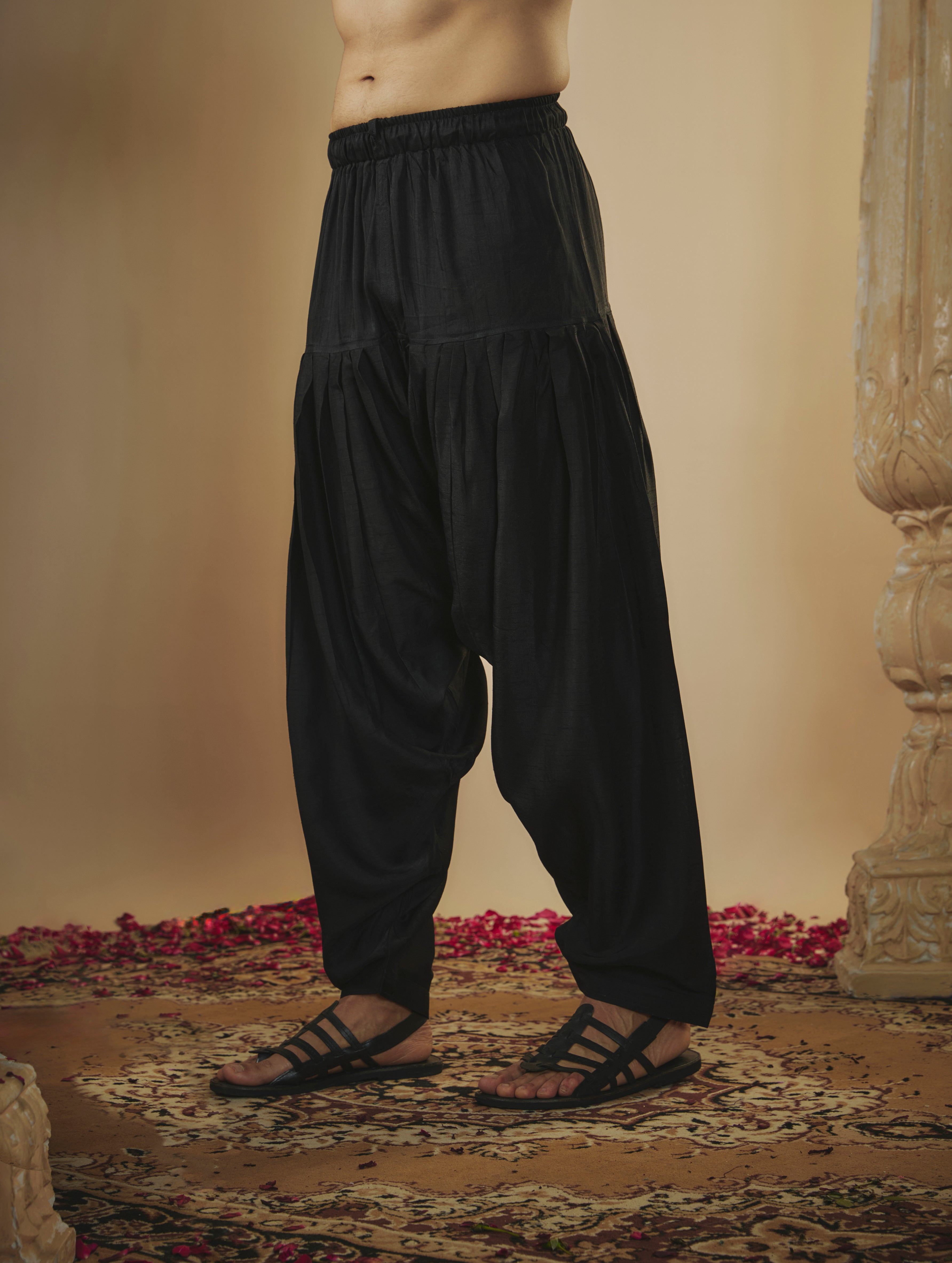 Raven black art silk mirror embellished patiala suit set