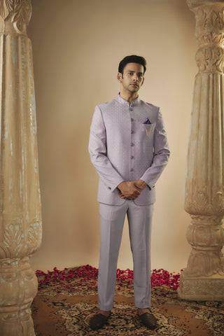 Pale Lilac Jodhpuri In Japanese Fabric With All Over Sequins Work
