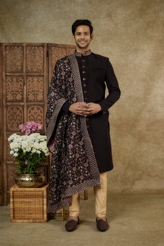 Lucknowi Velvet Nawabi Sherwani Set