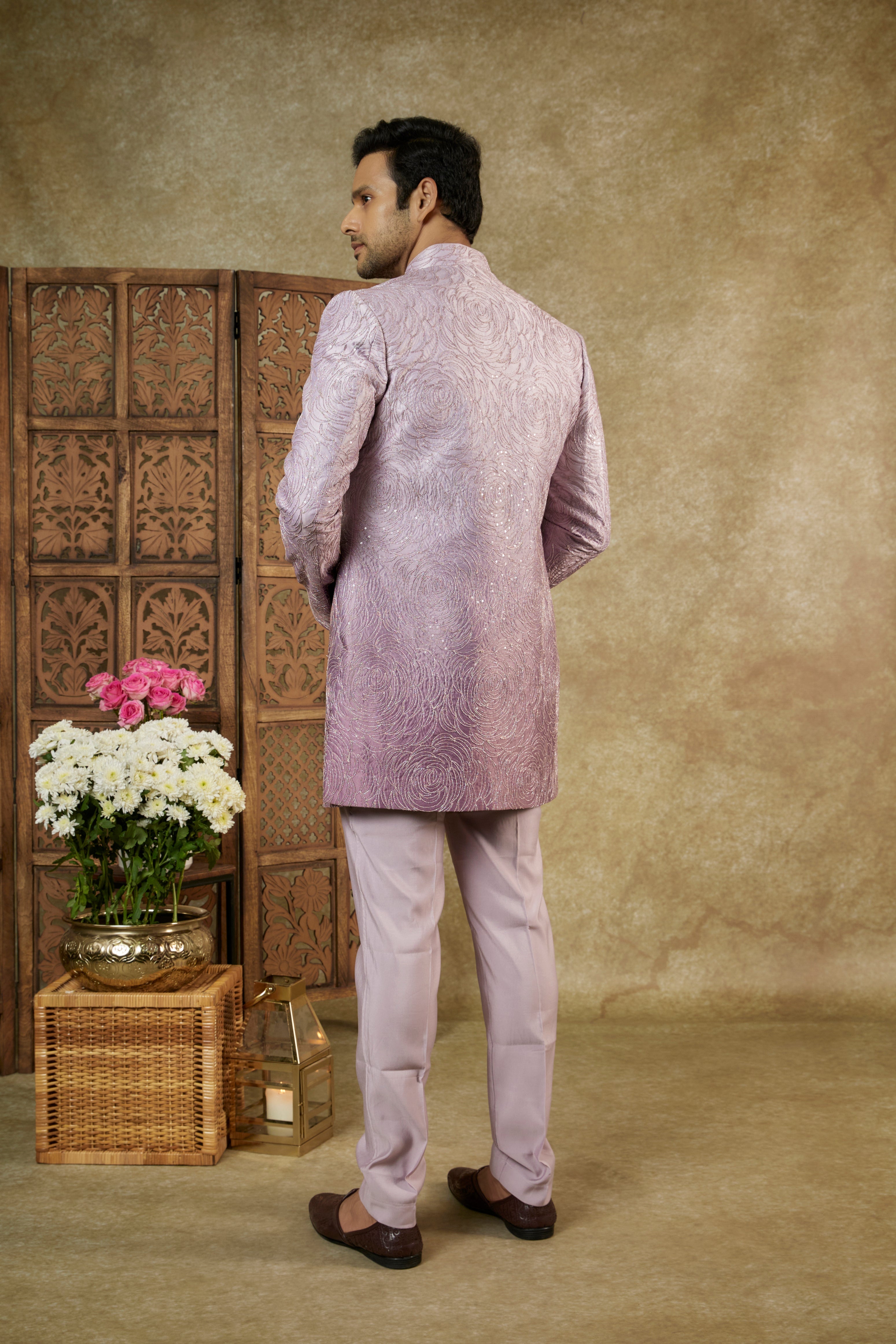 OMBRE ORCHID SHARTING SILK OPEN INDOWESTERN SET WITH DORI WORK